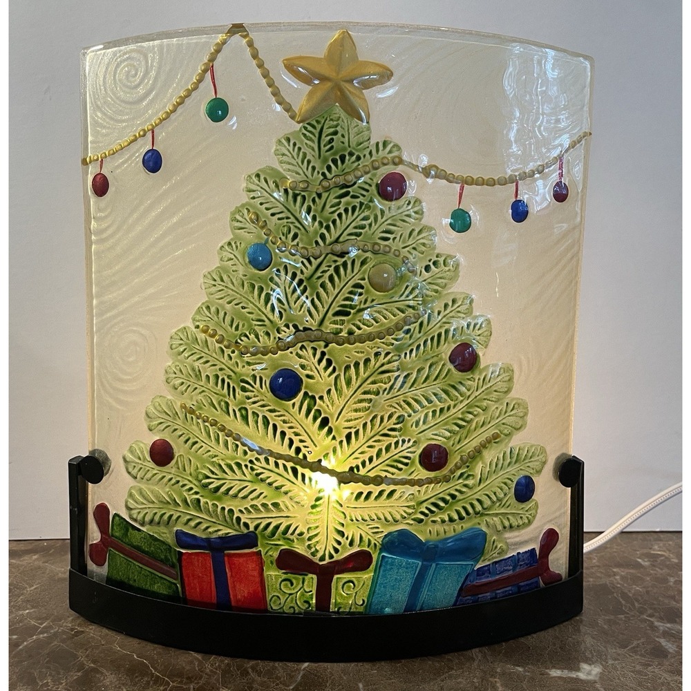 Christmas Tree Glass Infused‎ Lighted Hand Painted Window Holiday Decor QVC Plug - Picture 2 of 6
